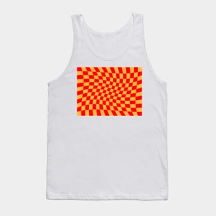 Twisted Checkered Square Pattern - Orange & Red Tank Top
